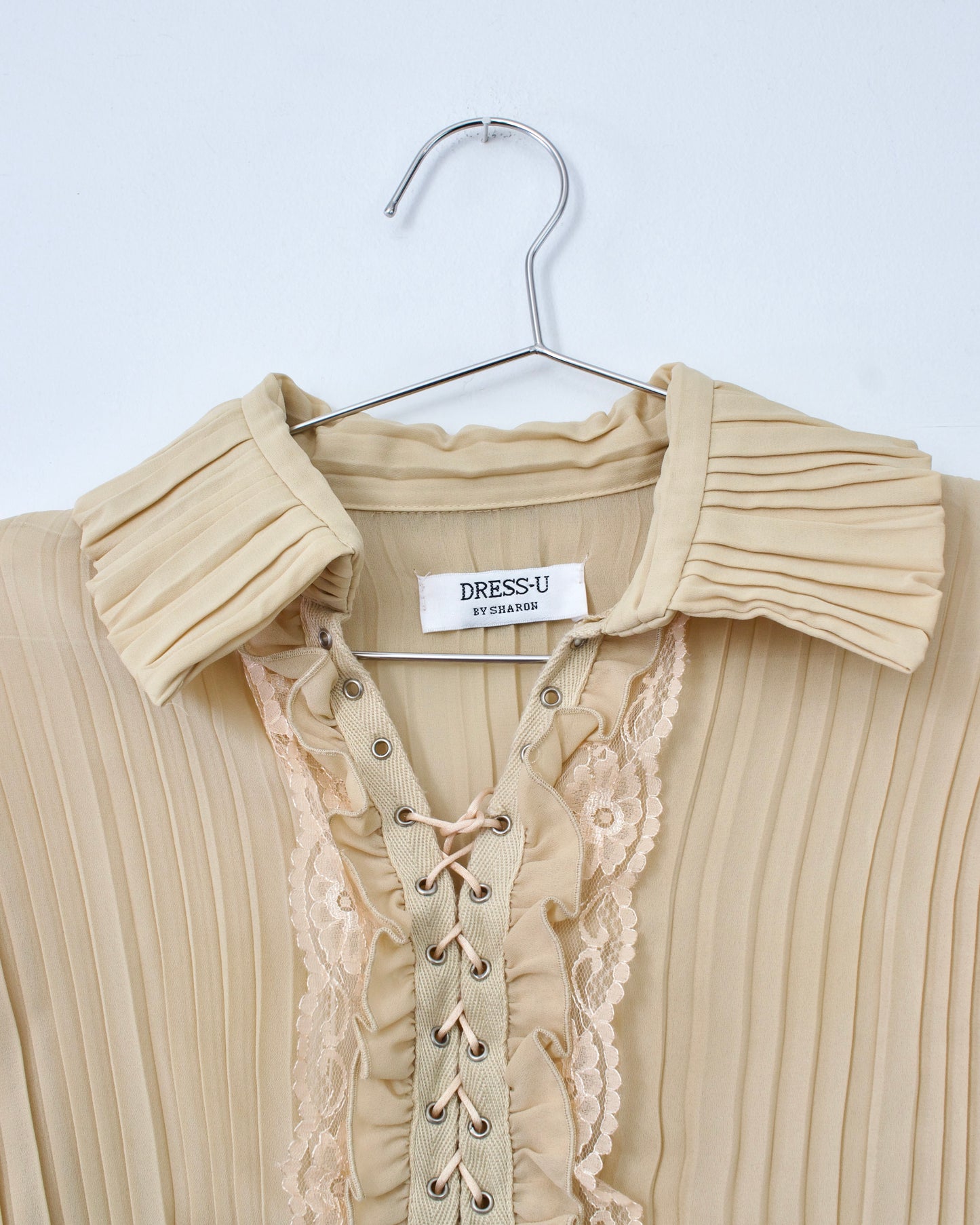 00s Pleat Lace-Up Blouse x Dress-U by Sharon (M)
