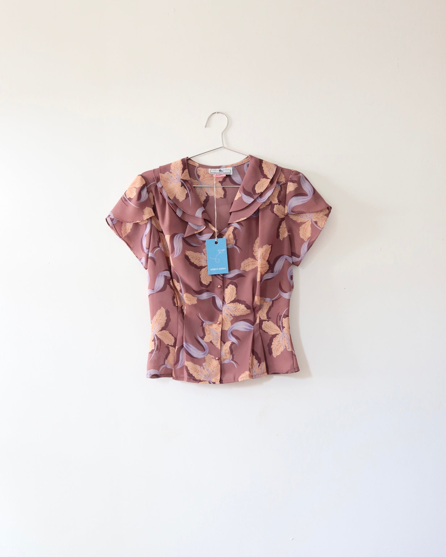 70s Floral Ruffle Shirt (M)