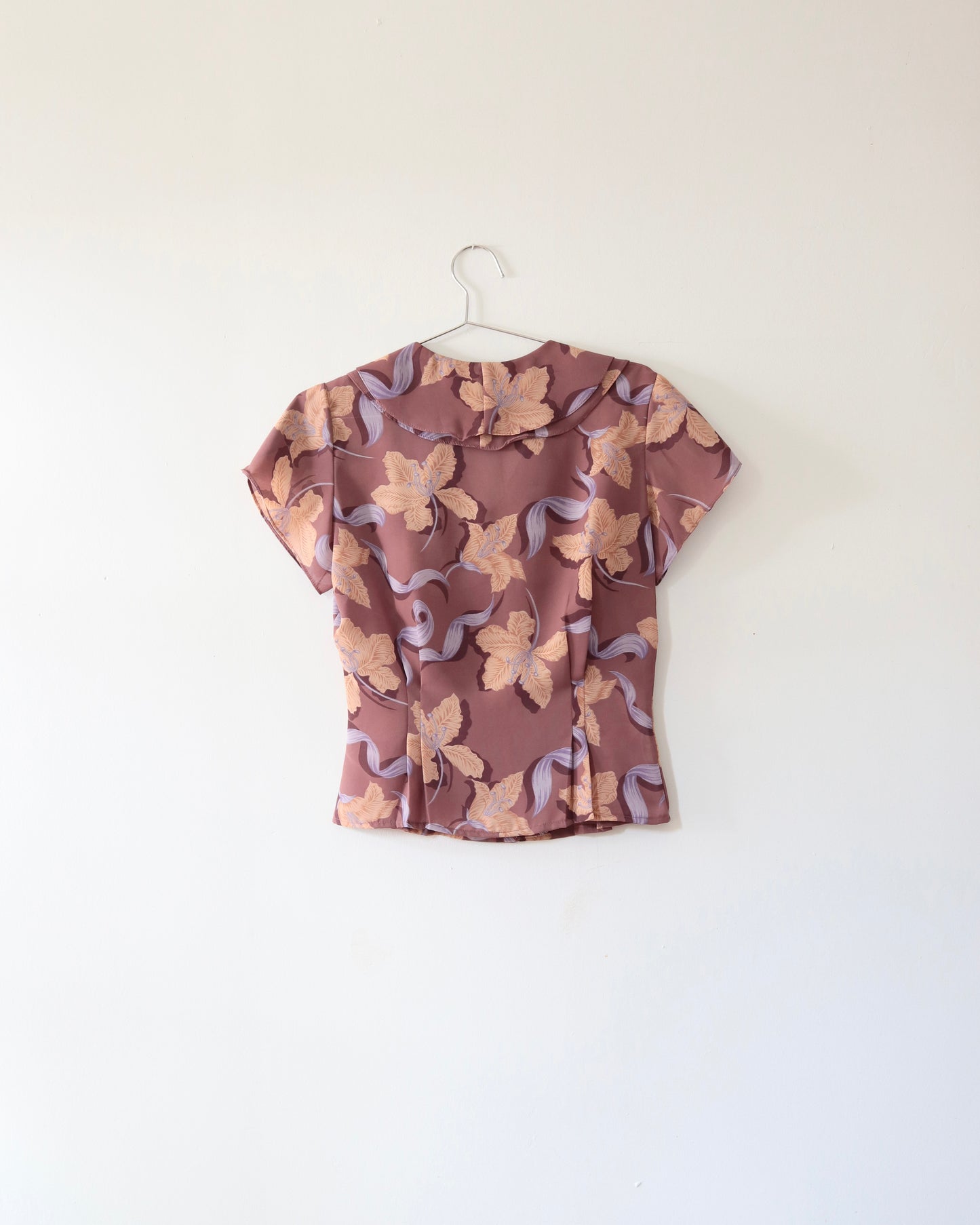70s Floral Ruffle Shirt (M)