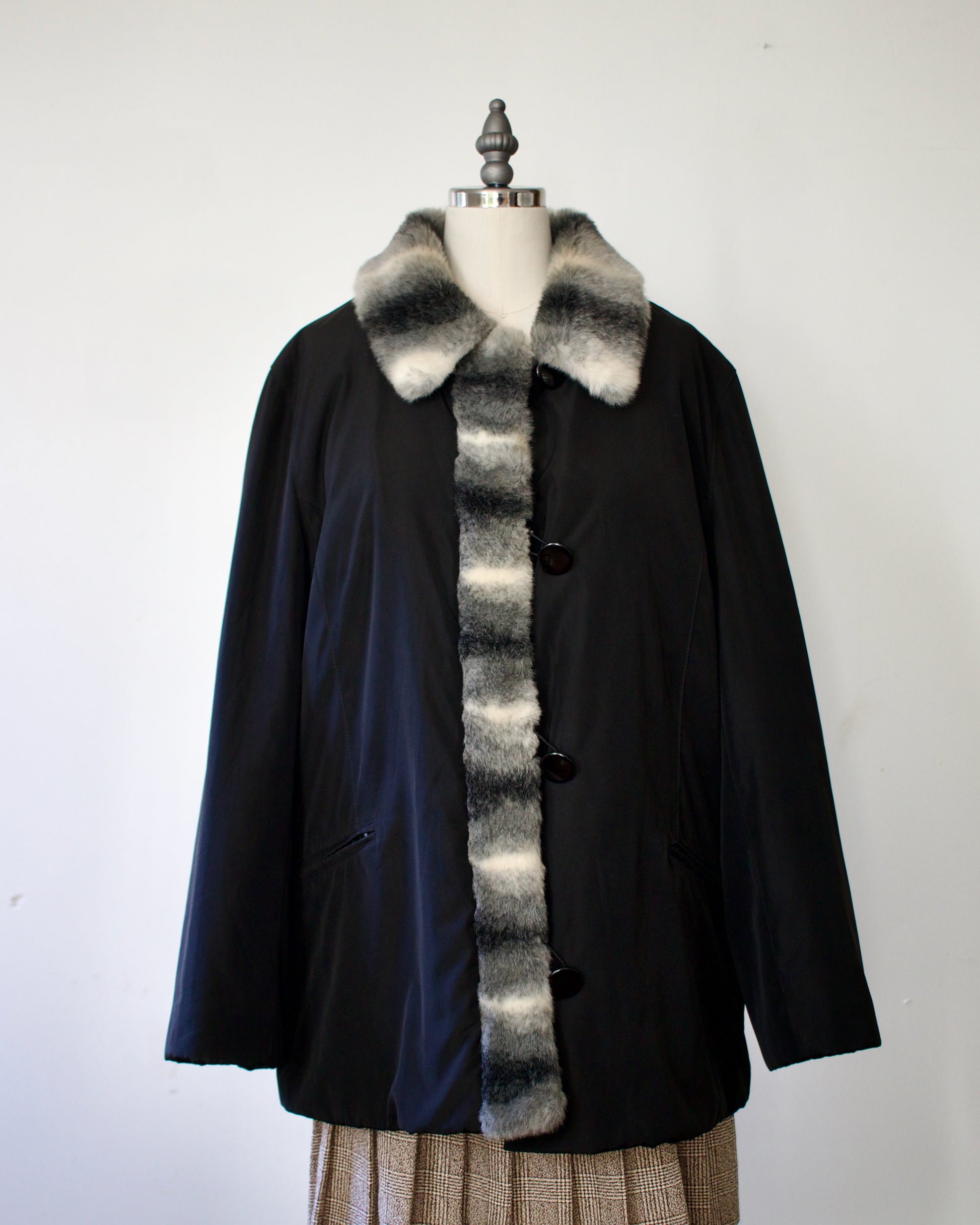 00s Faux Fur Trim Coat x Talbots (L)