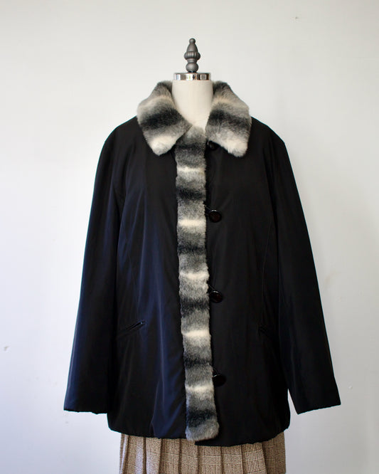 00s Faux Fur Trim Coat x Talbots (L)