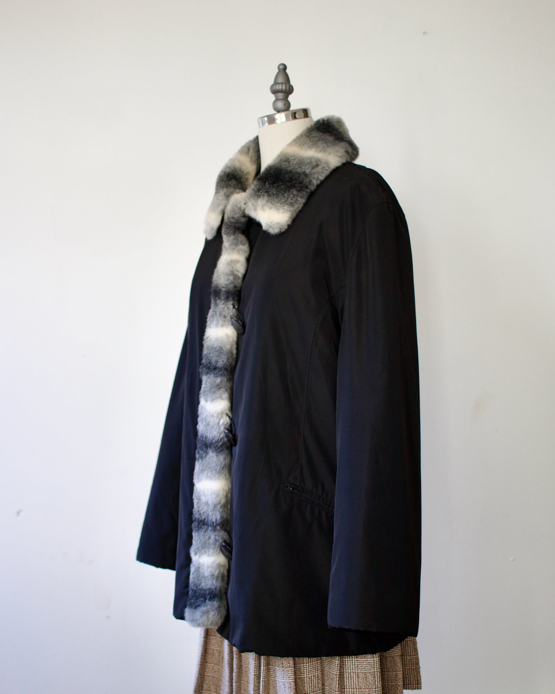 00s Faux Fur Trim Coat x Talbots (L)