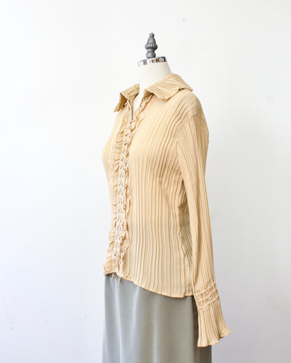 00s Pleat Lace-Up Blouse x Dress-U by Sharon (M)
