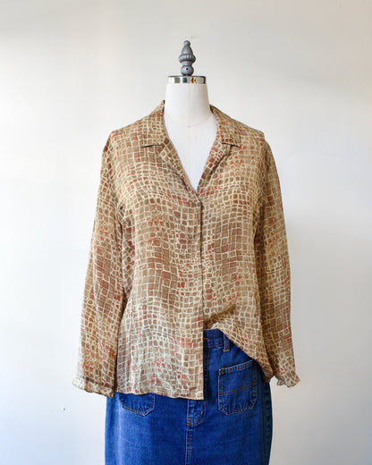 00s Silk Geo Print Blouse x Willie Smith (S-M)