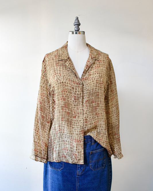 00s Silk Geo Print Blouse x Willie Smith (S-M)