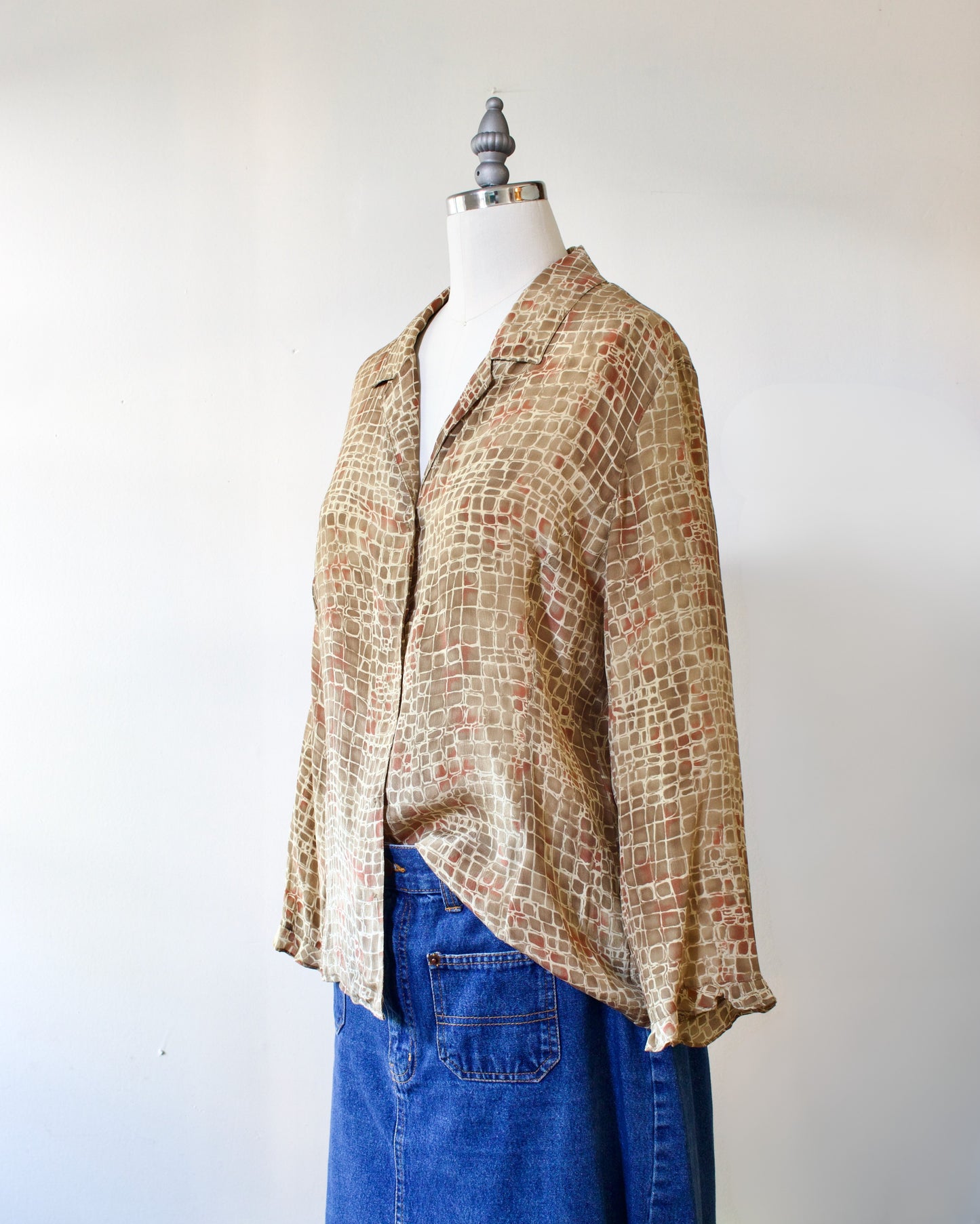 00s Silk Geo Print Blouse x Willie Smith (S-M)