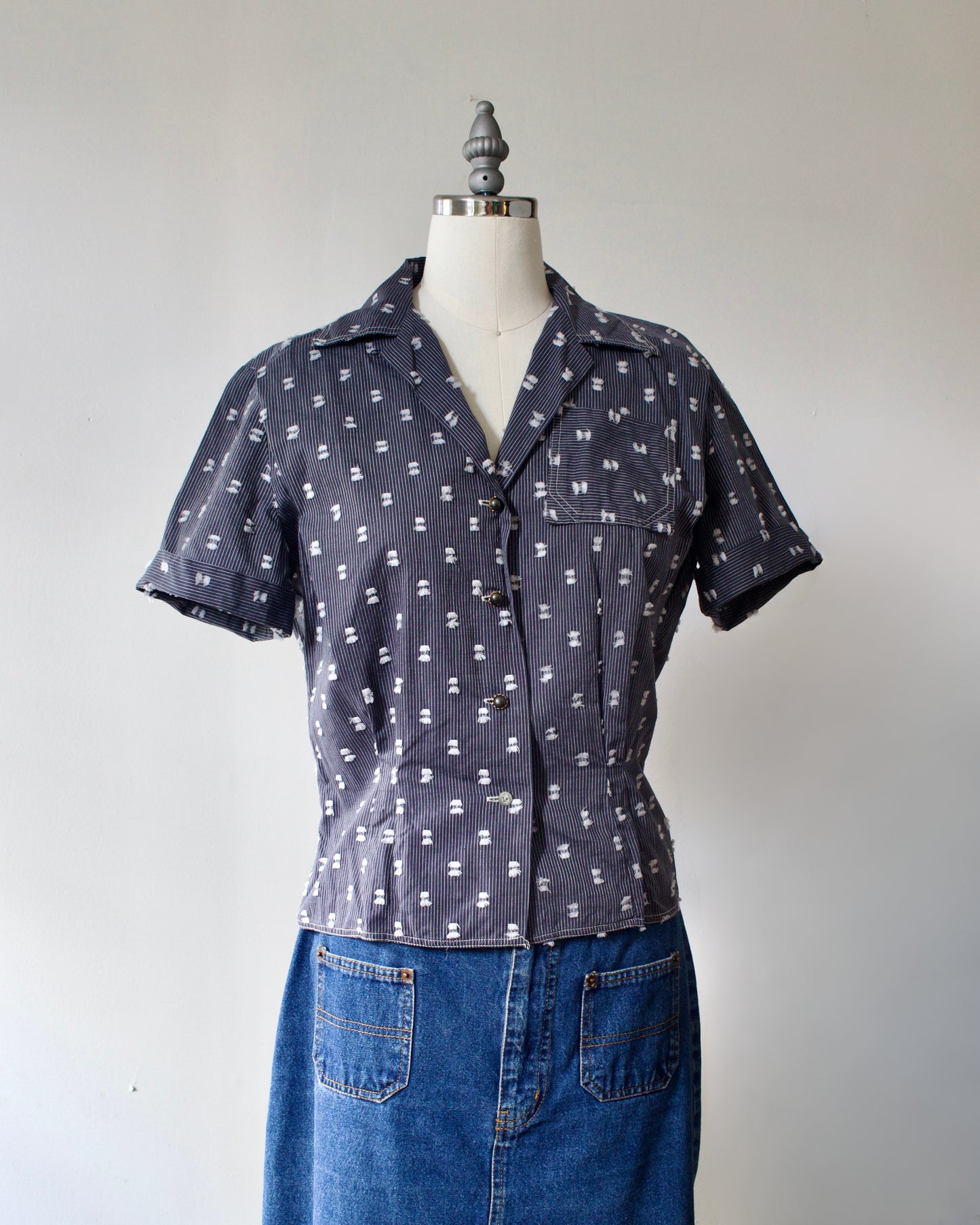 50s Pinstripe Blouse x Blousemaker (S)