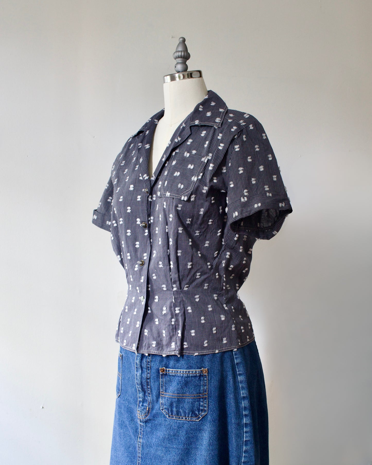 50s Pinstripe Blouse x Blousemaker (S)