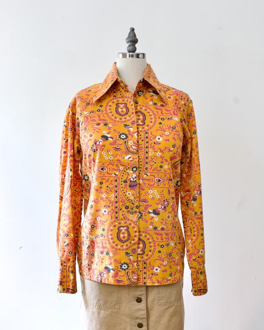 70s Cotton-Blend Paisley Shirt (S)