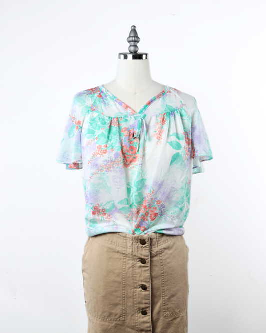 70s Sheer Floral Blouse (XS)