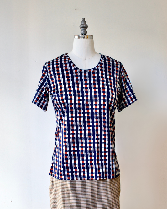 70s Stretch Geo Print Top (XS-S)