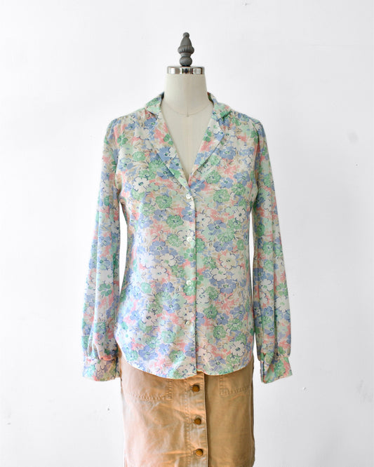 70s Union-Made Floral Blouse (S)
