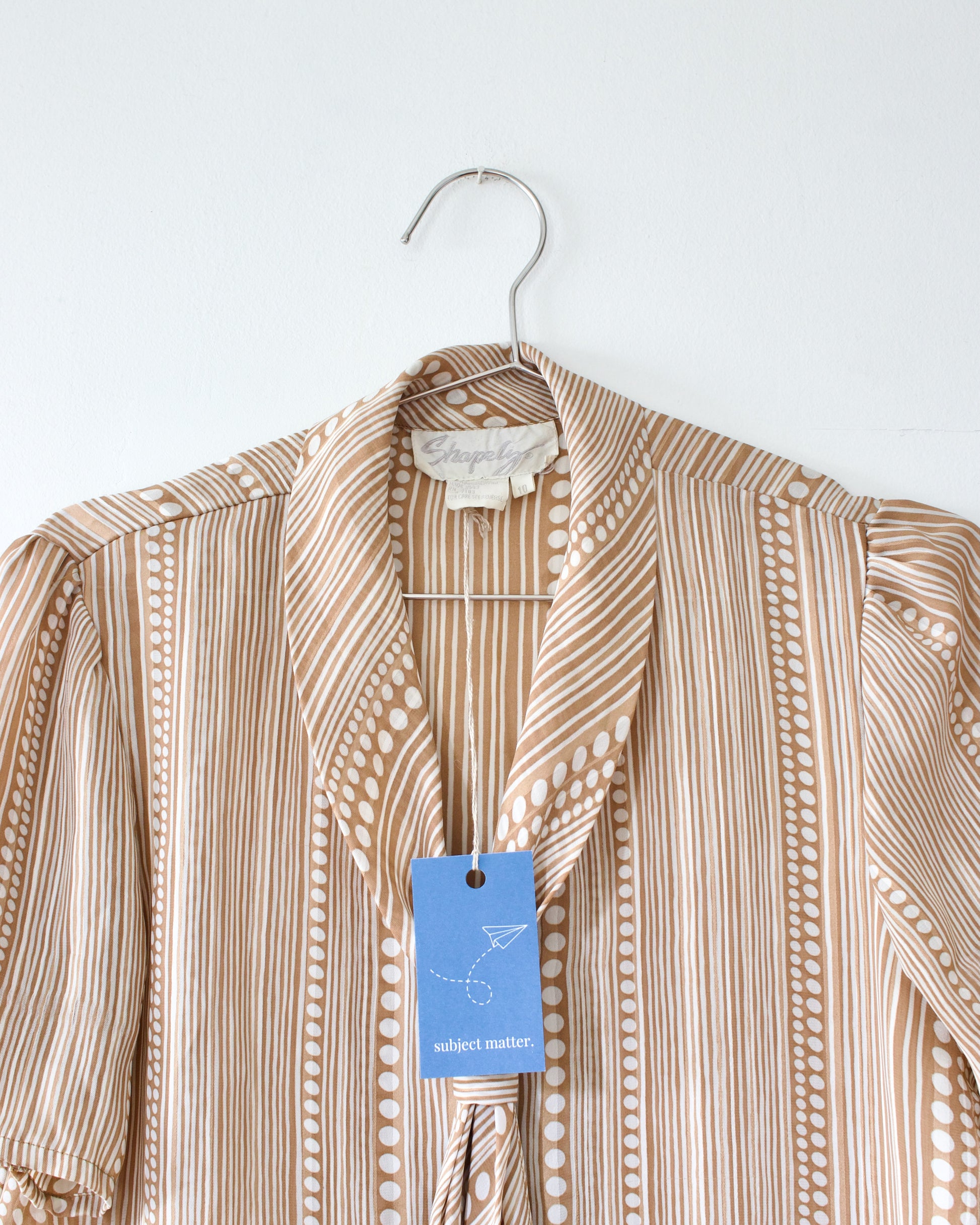 80s Stripe Print Tie Blouse x Shapely (S-M)