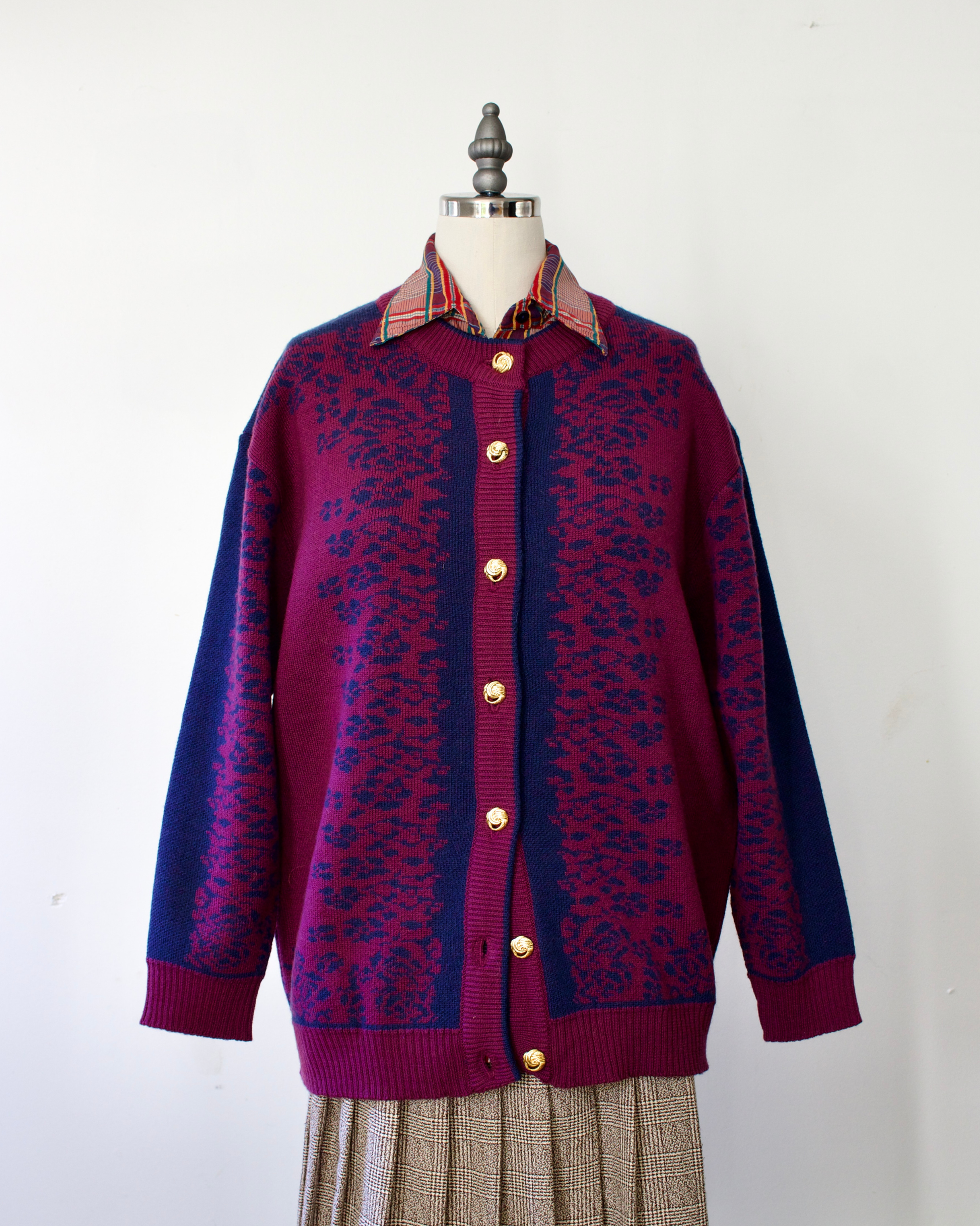 80s Wool Floral Knit Cardigan x Camela (M)