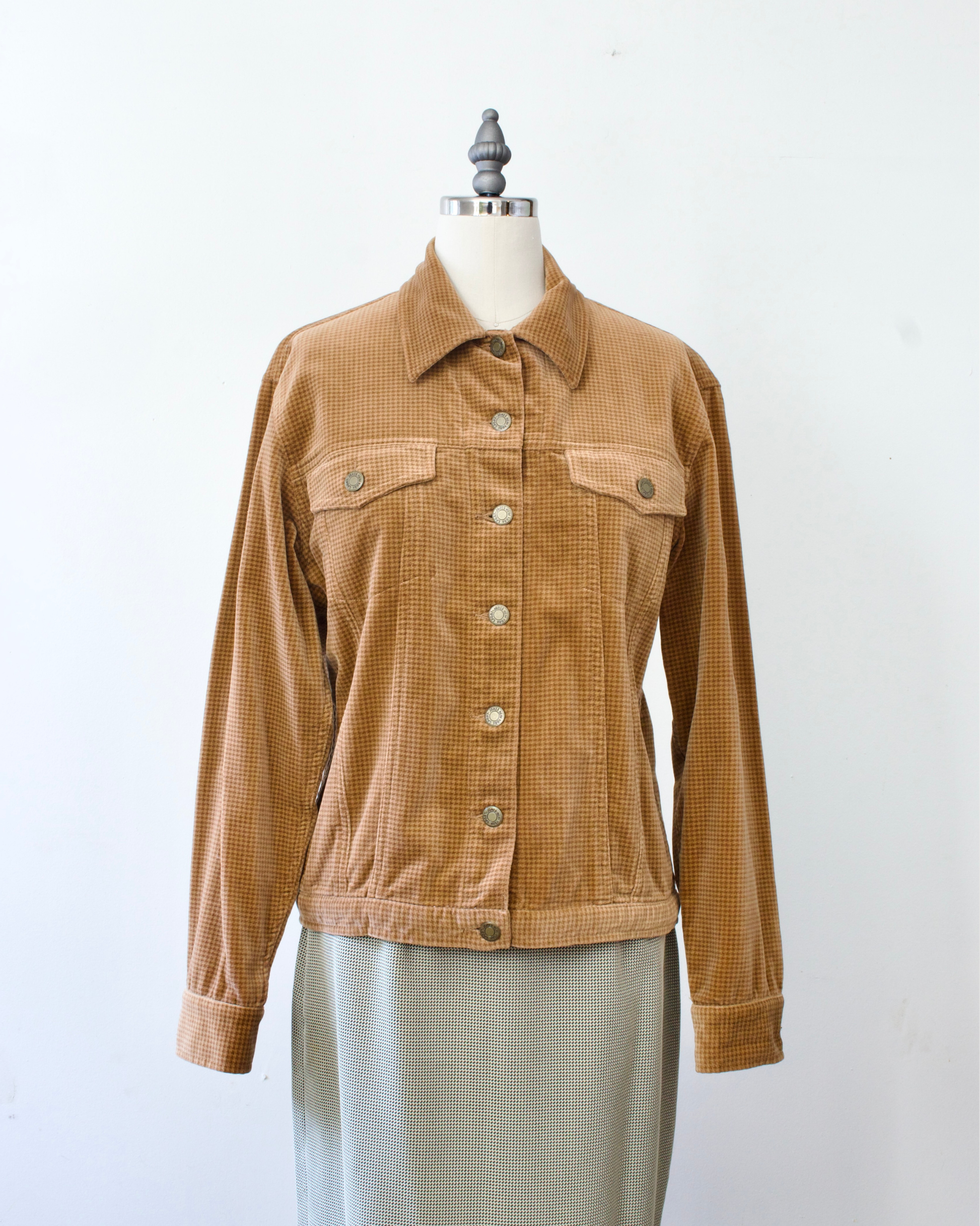 90s Cotton Velveteen Houndstooth Jacket x Jones New York Sport (S)