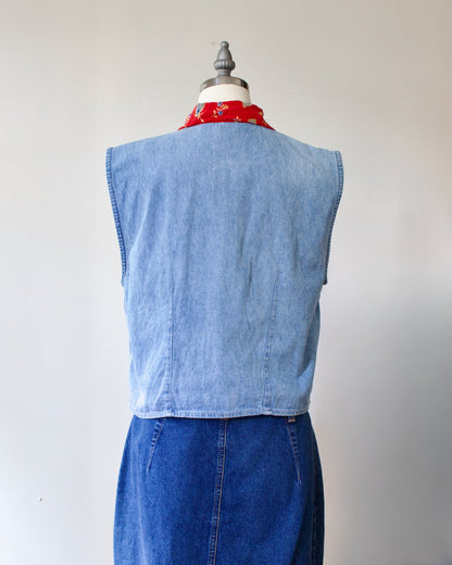 90s Denim Paisley Zip Vest x New Look (S)