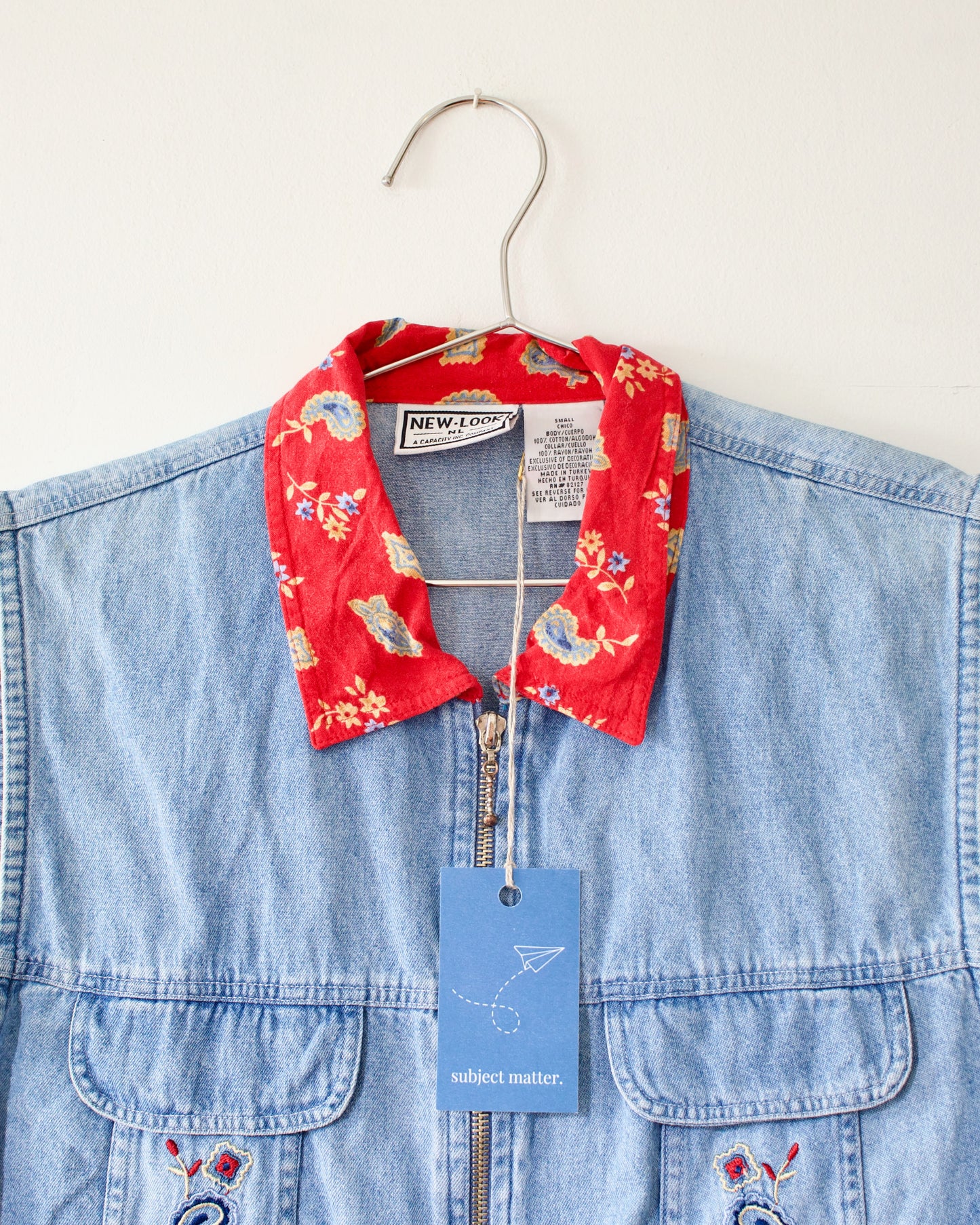 90s Denim Paisley Zip Vest x New Look (S)