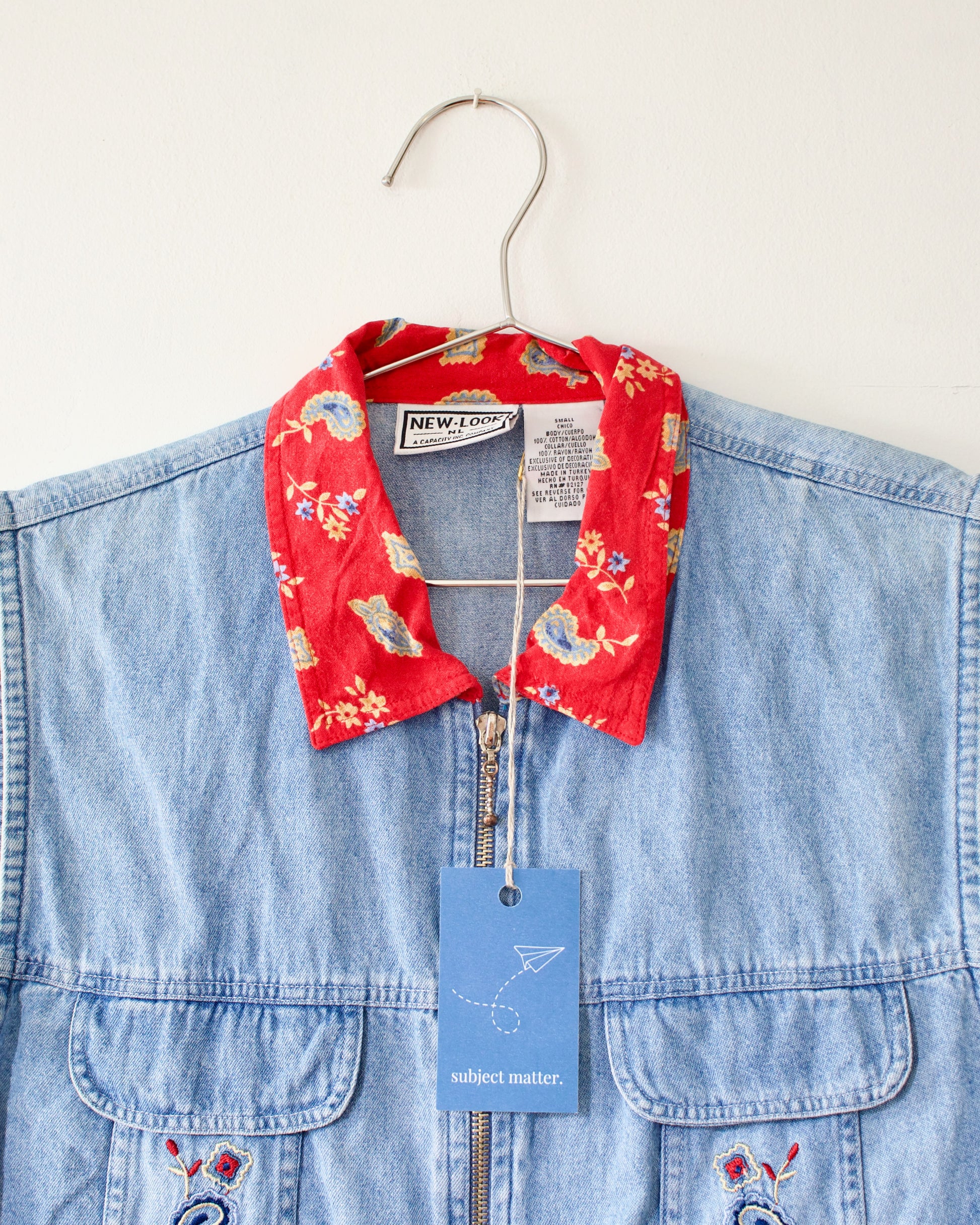 90s Denim Paisley Zip Vest x New Look (S)