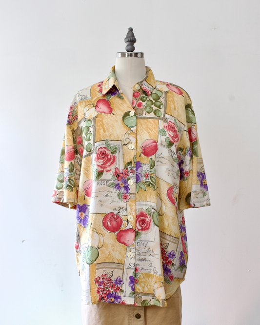 90s Floral & Fruit Print Shirt x Kathie Lee (M)