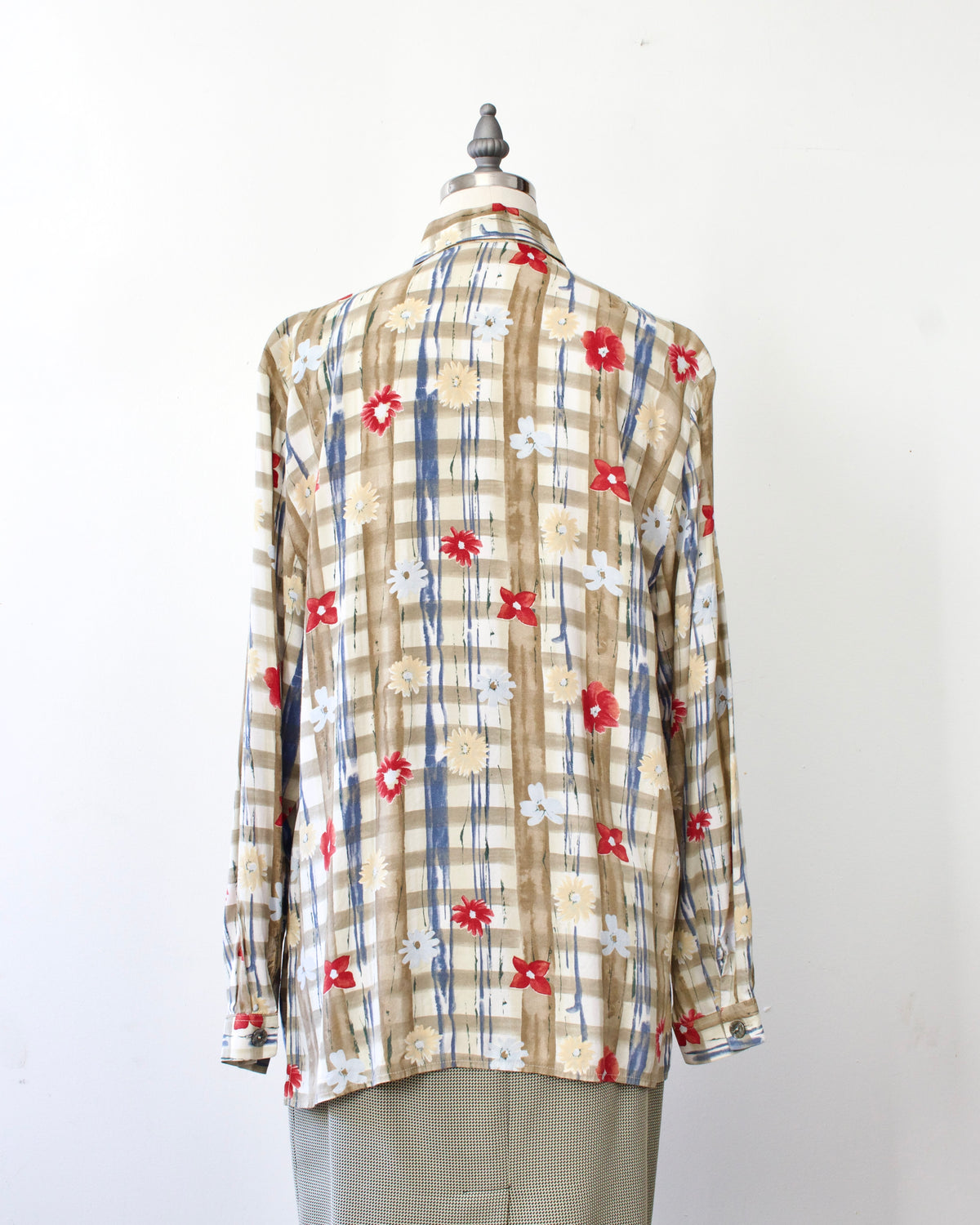 90s Plaid Floral Blouse x Creation Leardini (M)