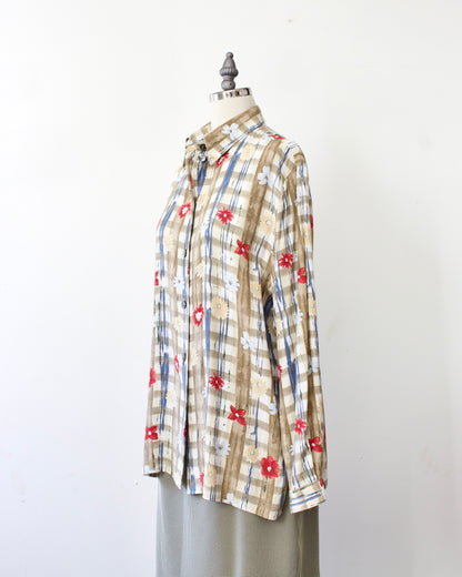 90s Plaid Floral Blouse x Creation Leardini (M)