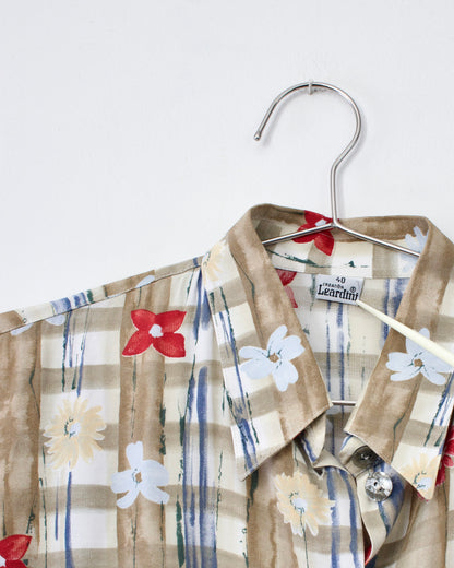90s Plaid Floral Blouse x Creation Leardini (M)