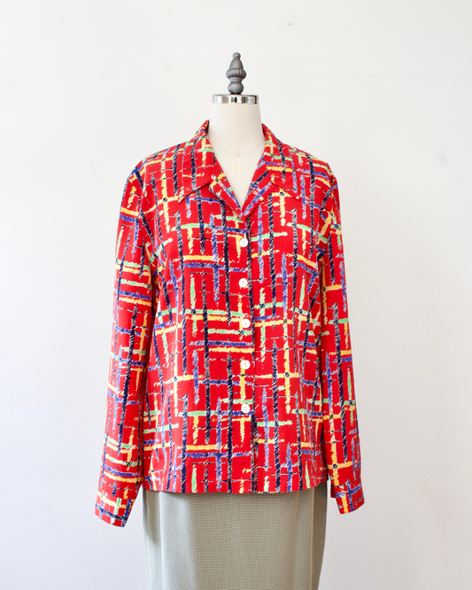 90s Scribble Plaid Shirt (XL)