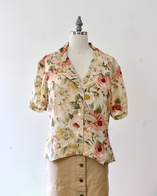 90s Silk Floral Blouse x Annie Alexander (M)