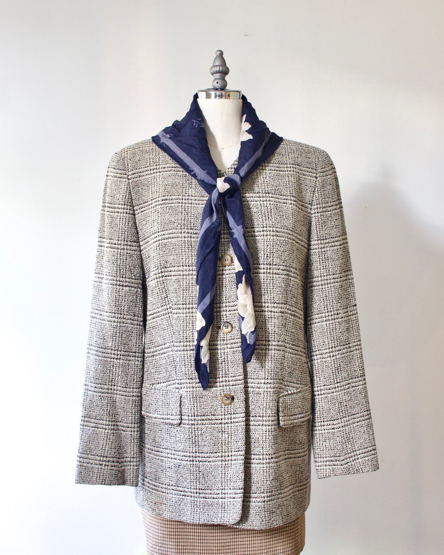 90s Wool-Blend Check Jacket x Joan & David (M)