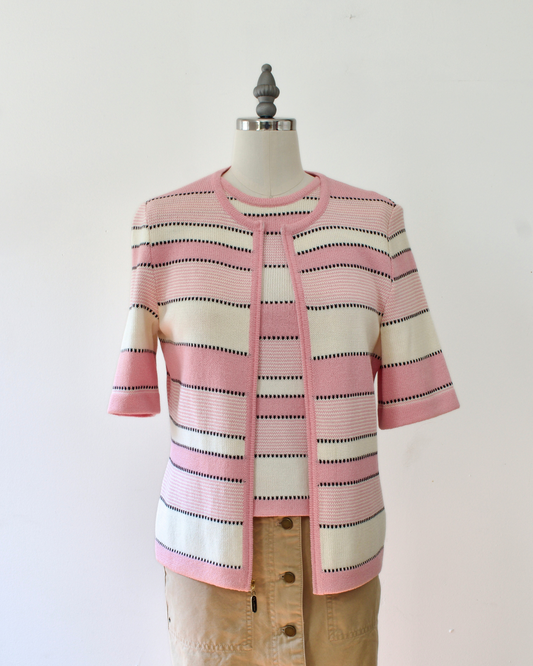 90s Wool-Blend Stripe Knit Cardigan x St. John Sportswear by Marie Gray (XSP)