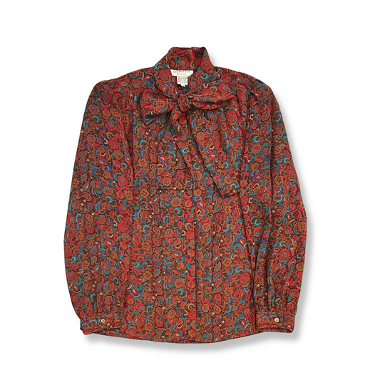 90's Semi-Sheer Paisley Tie Blouse (L)