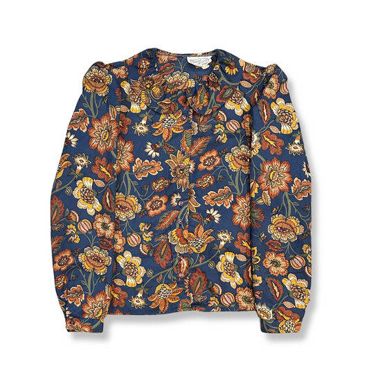 70's Floral Ruffle Shirt (M)