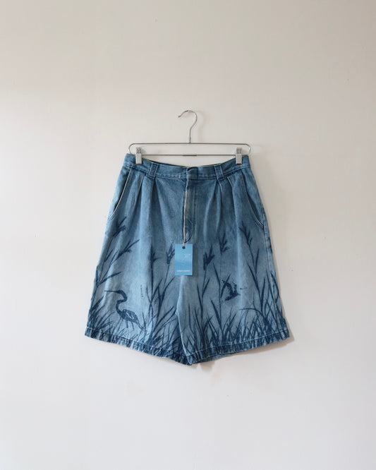 90s Bleach-Dyed Denim Shorts (M)