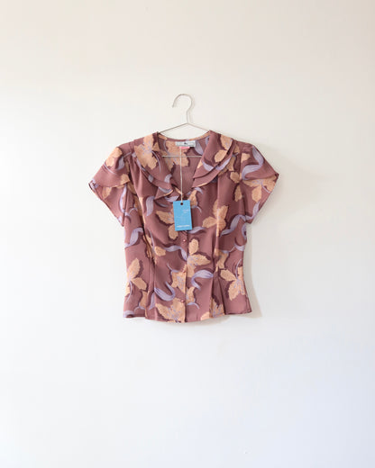 70s Floral Ruffle Shirt (M)