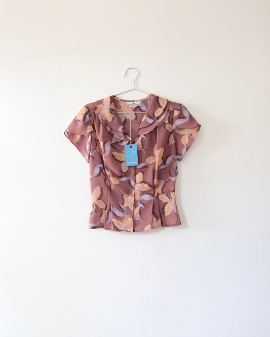 70s Floral Ruffle Shirt (M)