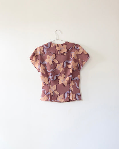 70s Floral Ruffle Shirt (M)