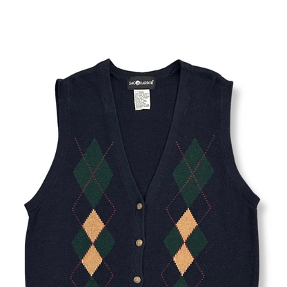 90's Cotton Argyle Knit Vest (L)