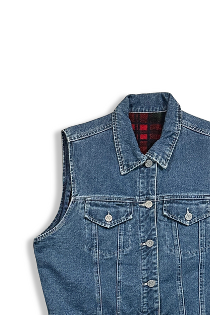 90's Reversible Denim Plaid Vest (L)