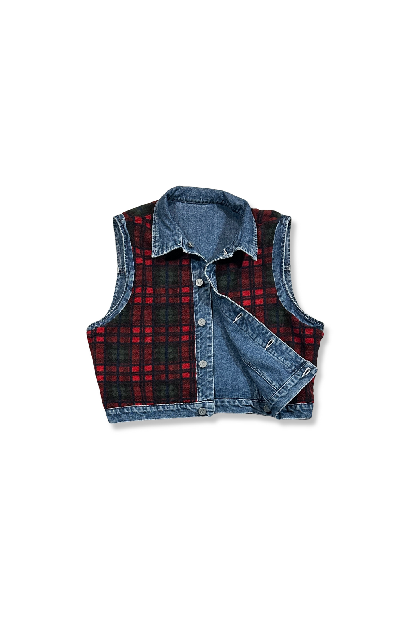 90's Reversible Denim Plaid Vest (L)